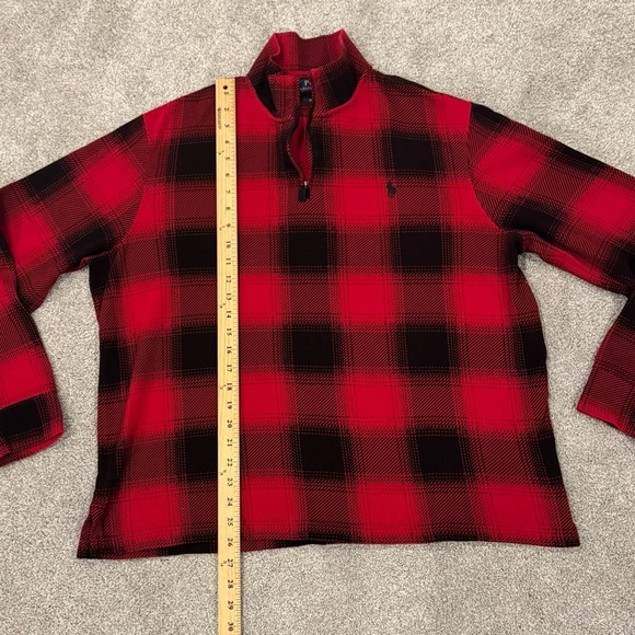 Polo Ralph Lauren Men Red Black Buffalo Plaids Quarter Zip Sweater Size Large - Picture 9 of 12